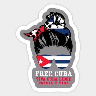 Messy Hair Woman Bun Free Cuba Flag Sos Cuban VIVA CUBA Sticker